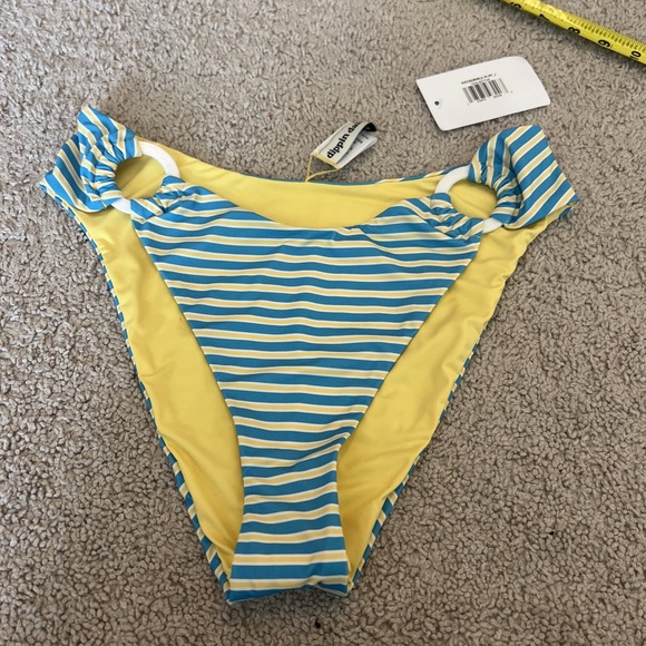 Dippin Daisys Other - Dippin Daisys Taya Cheeky Bikini Bottom Yellow Blue Stripe Ring Size Large NWT